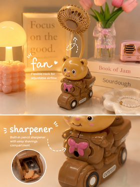 Mousse teddy lamp with fan and sharpener