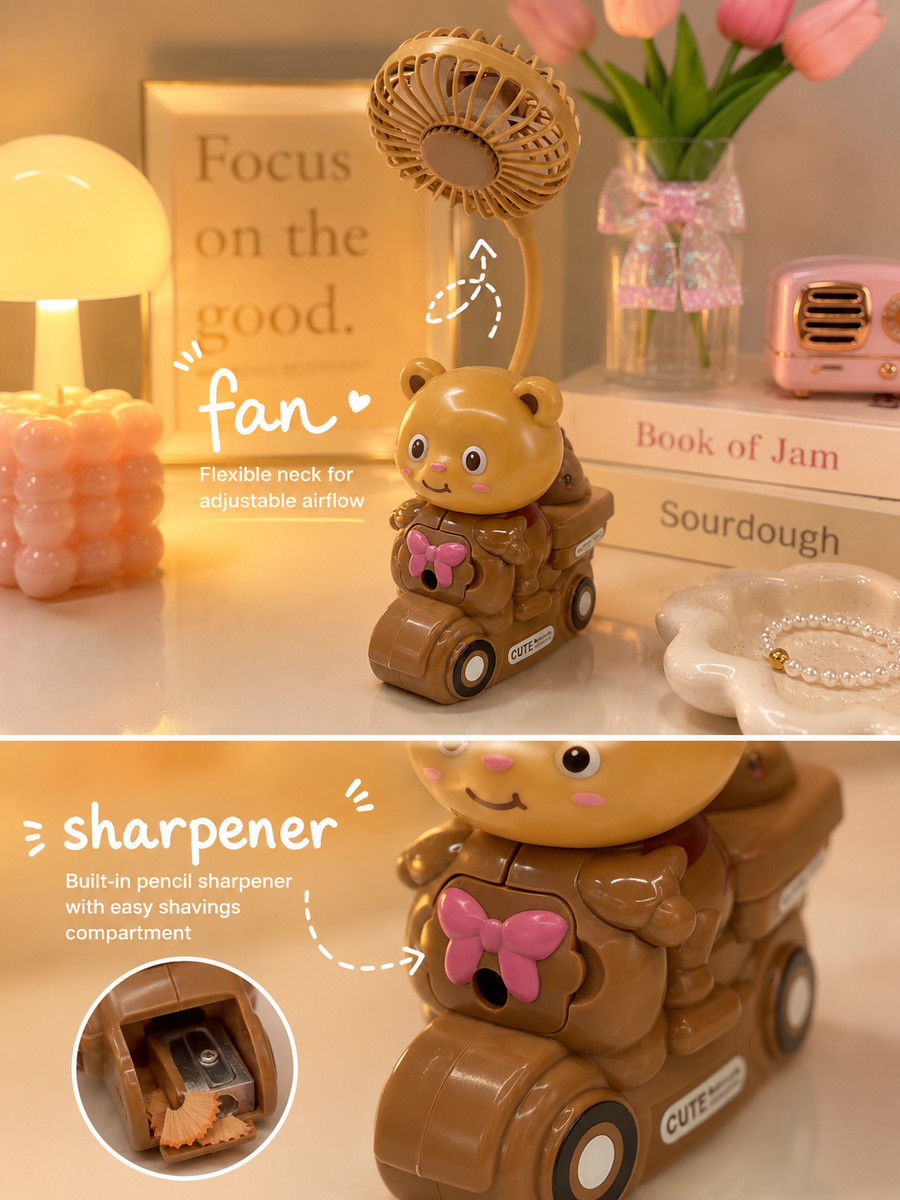 Mousse teddy lamp with fan and sharpener