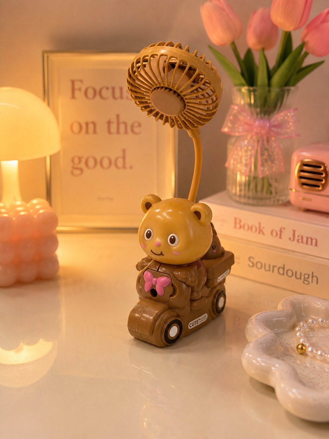 Mousse teddy lamp with fan and sharpener