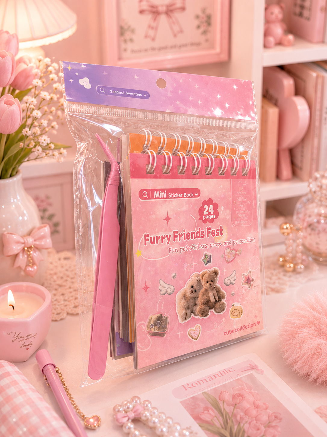 Mini sticker book with tweezer
