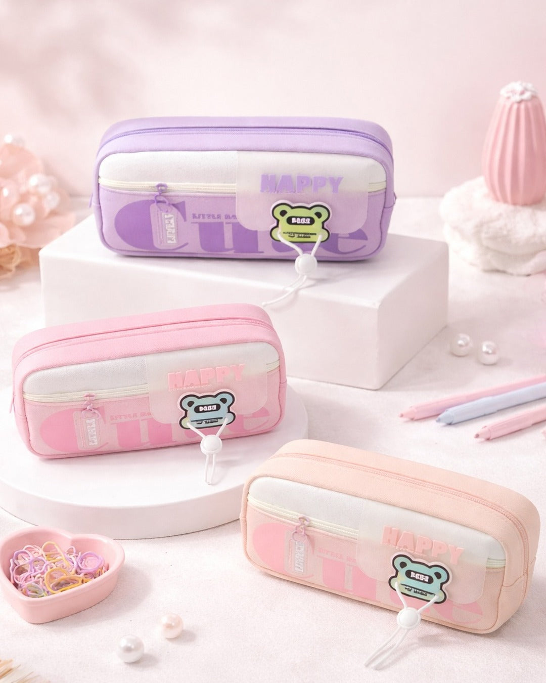 Happy Little Bear Double Zip Pencil Case