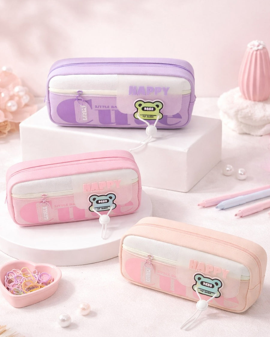 Happy Little Bear Double Zip Pencil Case