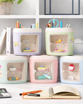 Multi-Grid Desk Pen Holder with Drawer
