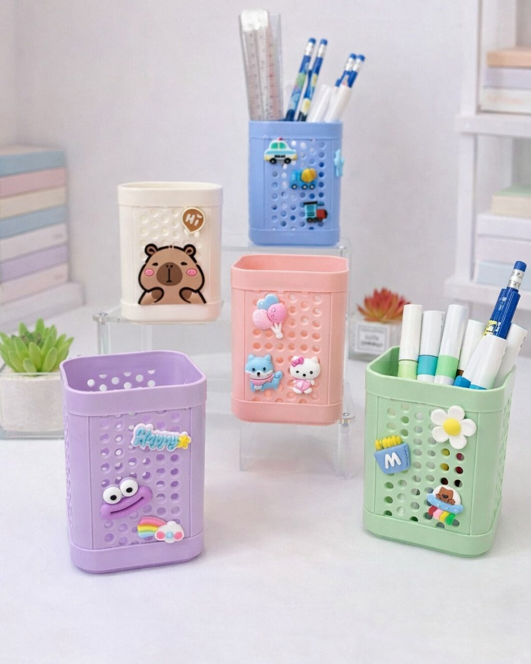 Plastic Pen Holder square  Hollow Large Capacity