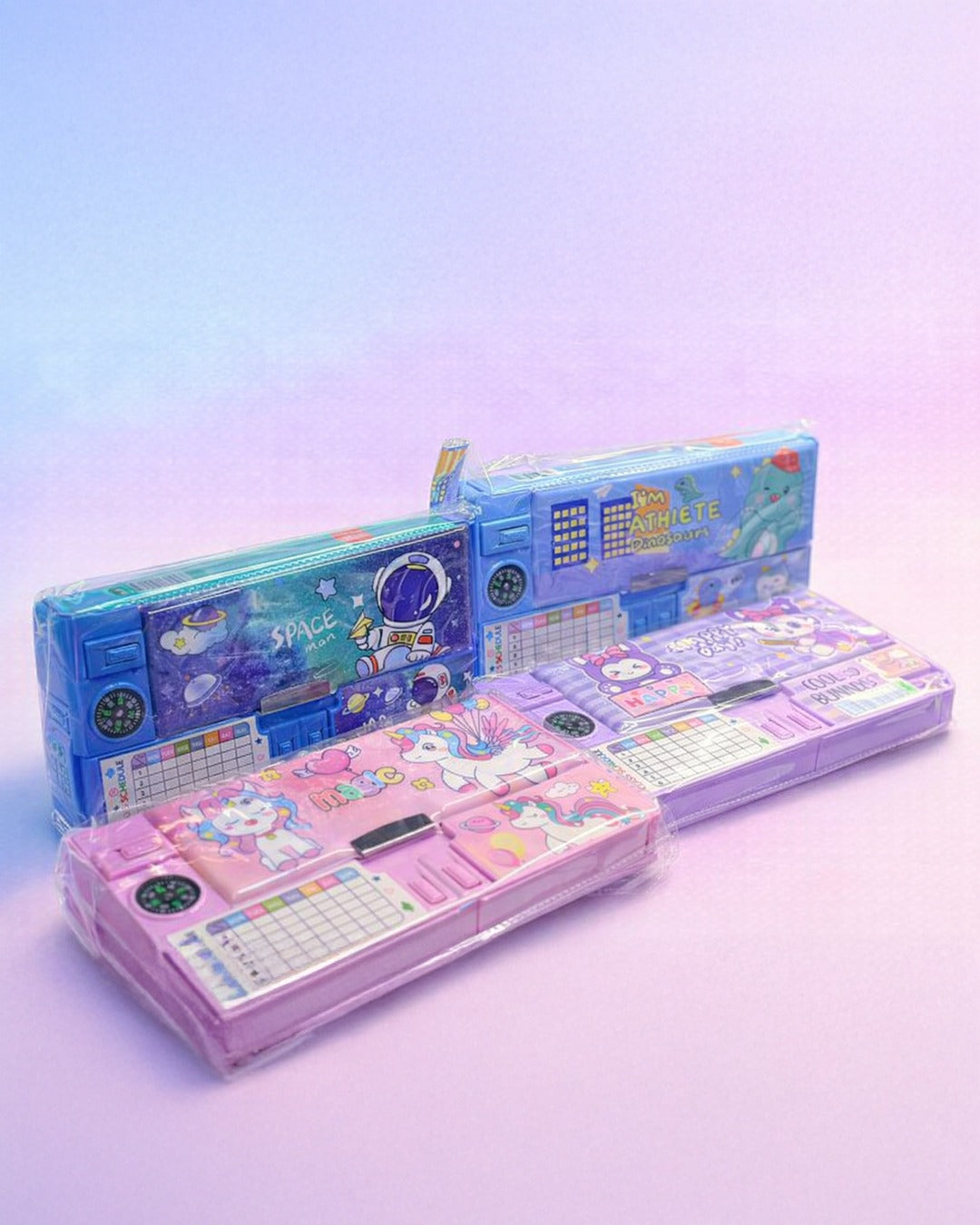 Large capacity pencil box with compass