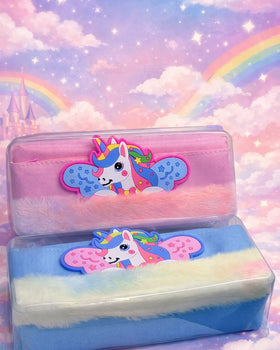 Furry Unicorn Double Zip Pencil Pouch