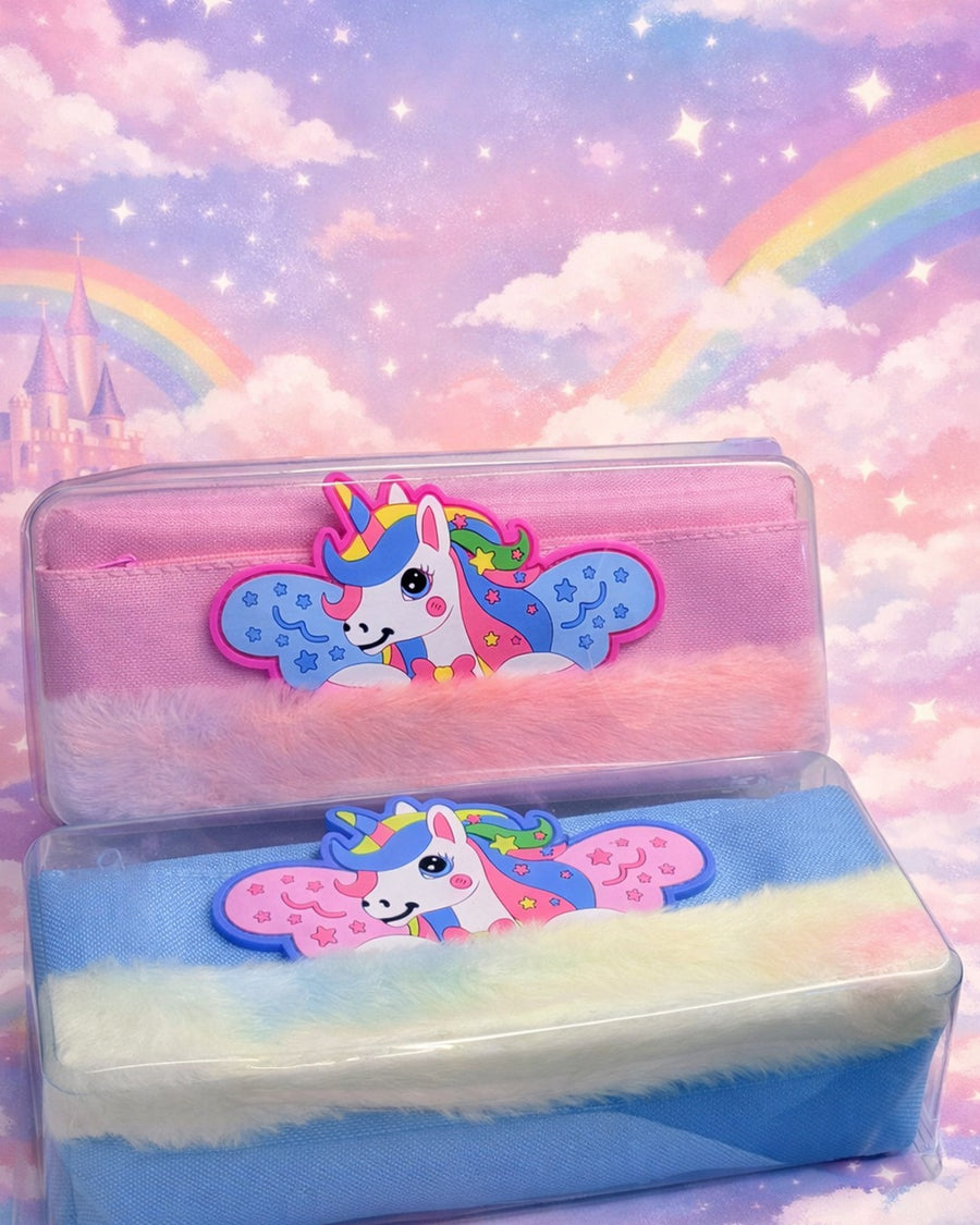 Furry Unicorn Double Zip Pencil Pouch