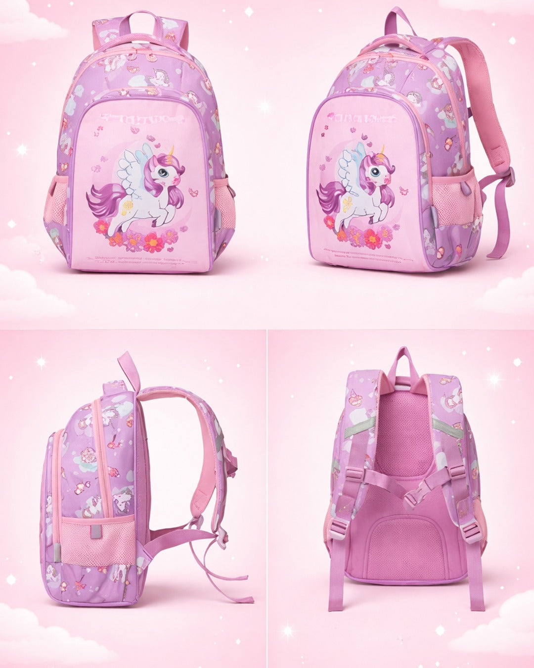 Featherweight Multi-pocket "Unicorn printed Pink" children(age 5-10 year) backpack