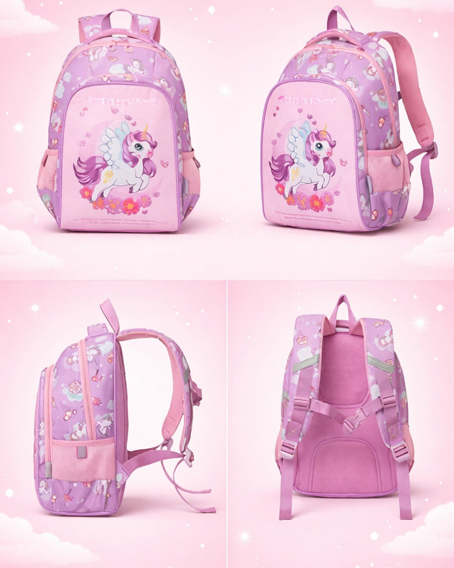 Featherweight Multi-pocket "Unicorn printed Pink" children(age 5-10 year) backpack