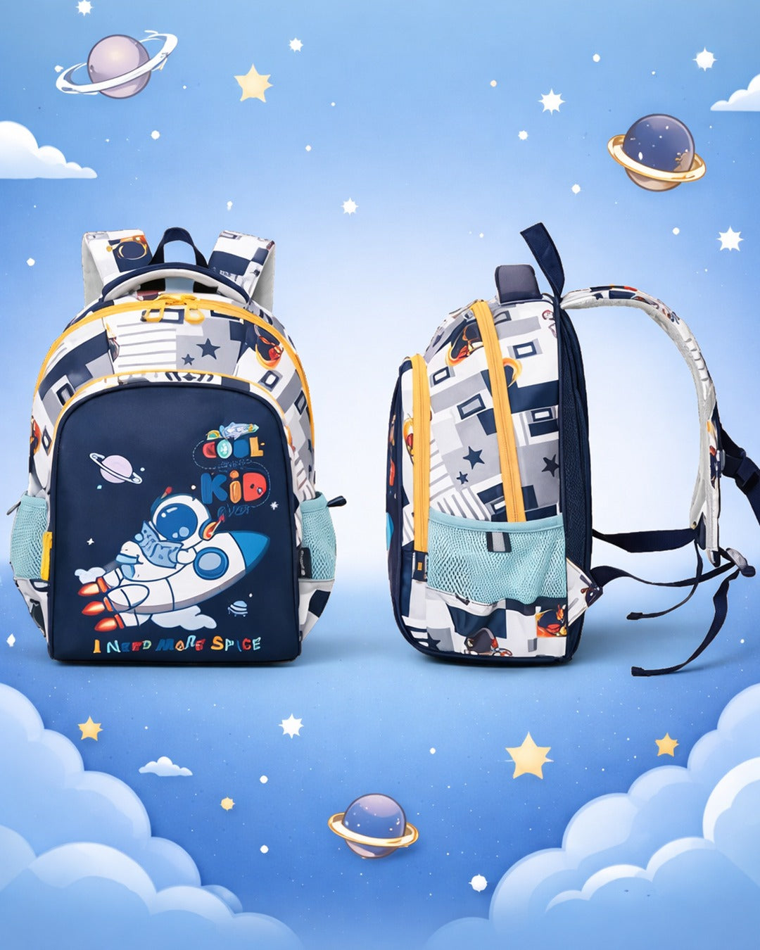 Featherweight Multi-pocket "Unicorn printed Blue" children(age 5-10 year) backpack