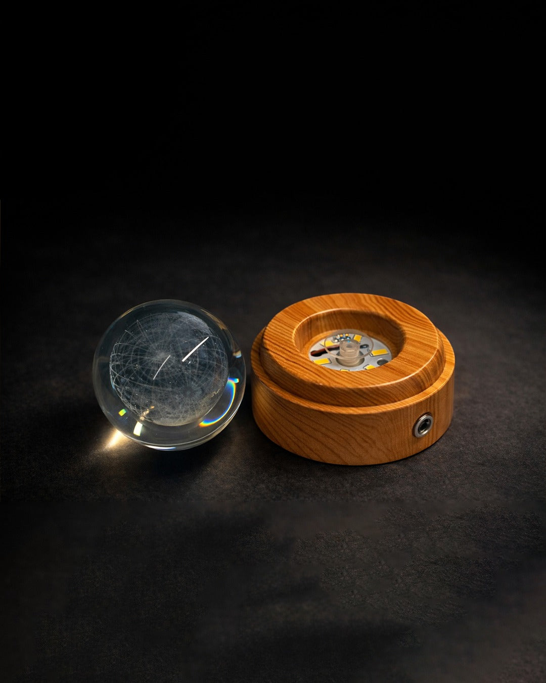 3D Auto Rotating Multi Crystal Ball 6cm Night Light with Wooden Base