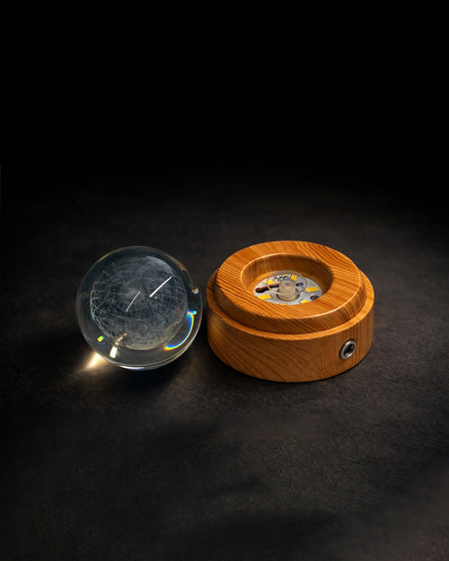 3D Auto Rotating Multi Crystal Ball 6cm Night Light with Wooden Base