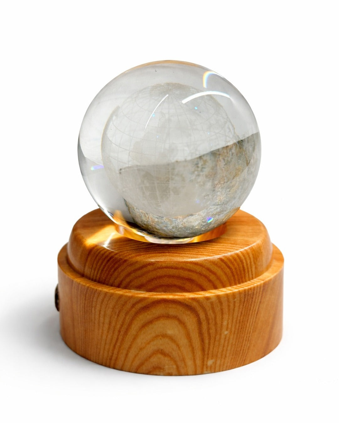 3D Auto Rotating Multi Crystal Ball 6cm Night Light with Wooden Base