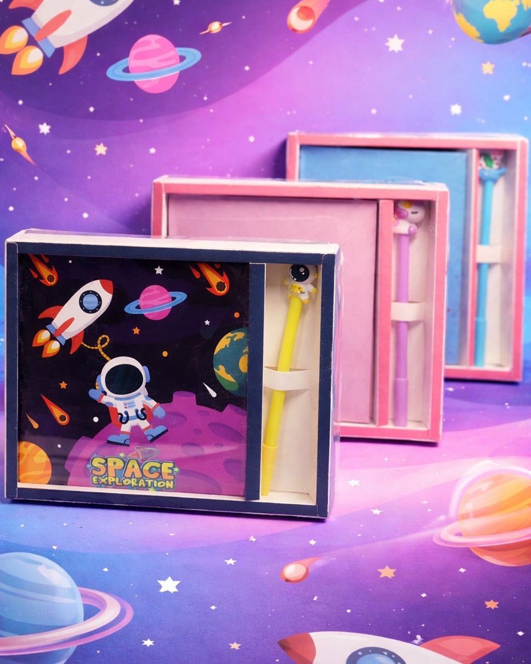 A5 Hard Bound Unicorn Space Themed Diary and Pen Sets