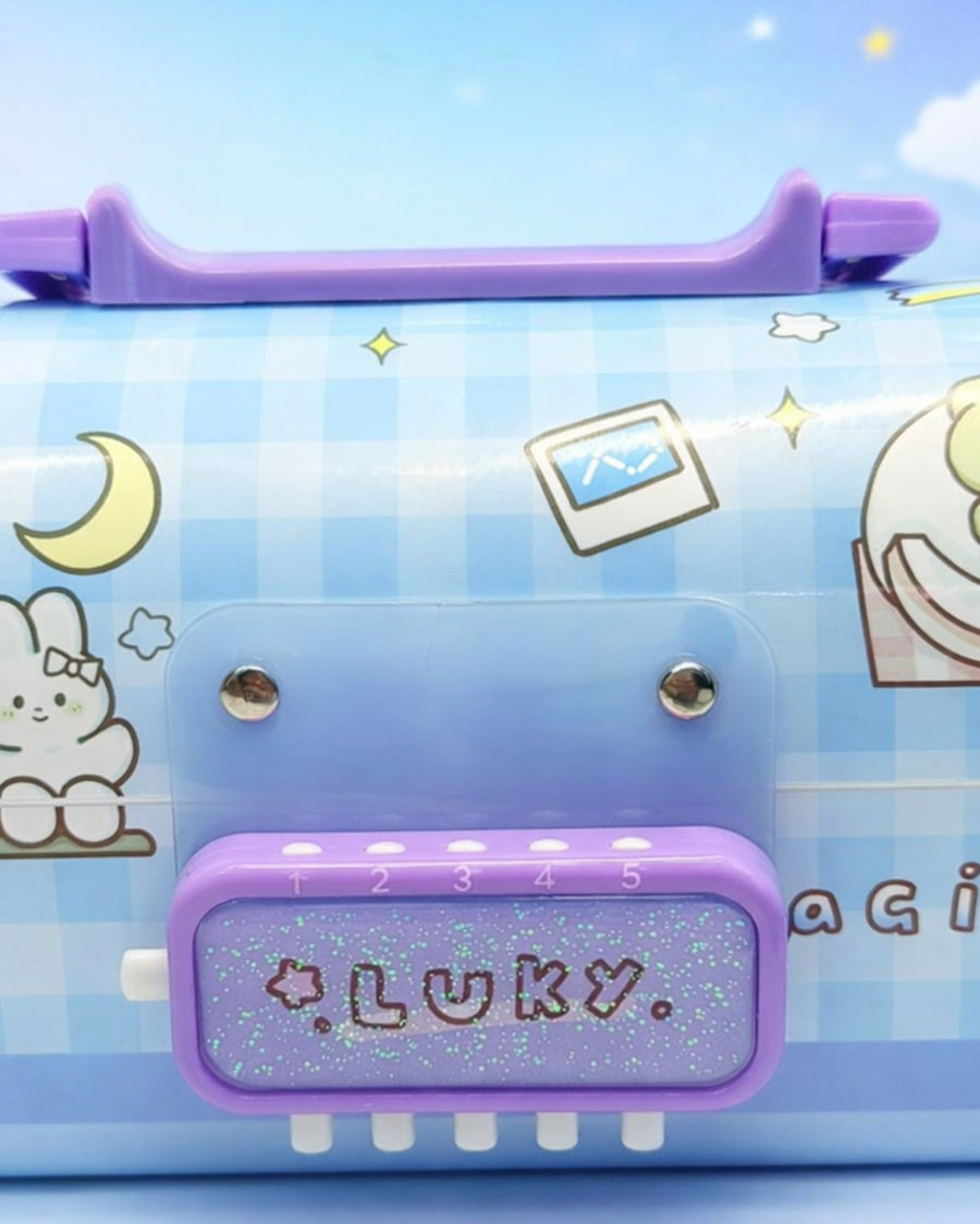 Portable plastic pencil box Double Combnation Password Lock Multi- Compartmen