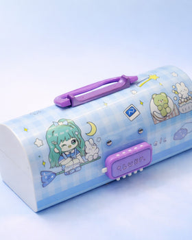 Portable plastic pencil box Double Combnation Password Lock Multi- Compartmen