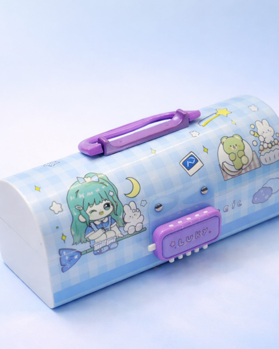 Portable plastic pencil box Double Combnation Password Lock Multi- Compartmen