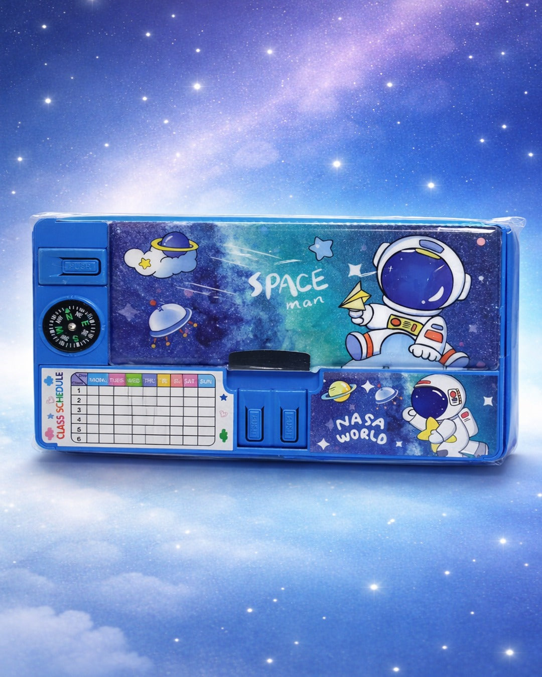 Large capacity pencil box with compass