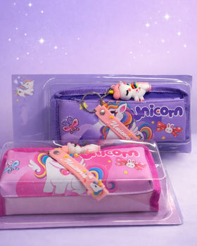 Unicorn Double Zip Pencil Case with Keychain