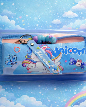 Unicorn Double Zip Pencil Case with Keychain
