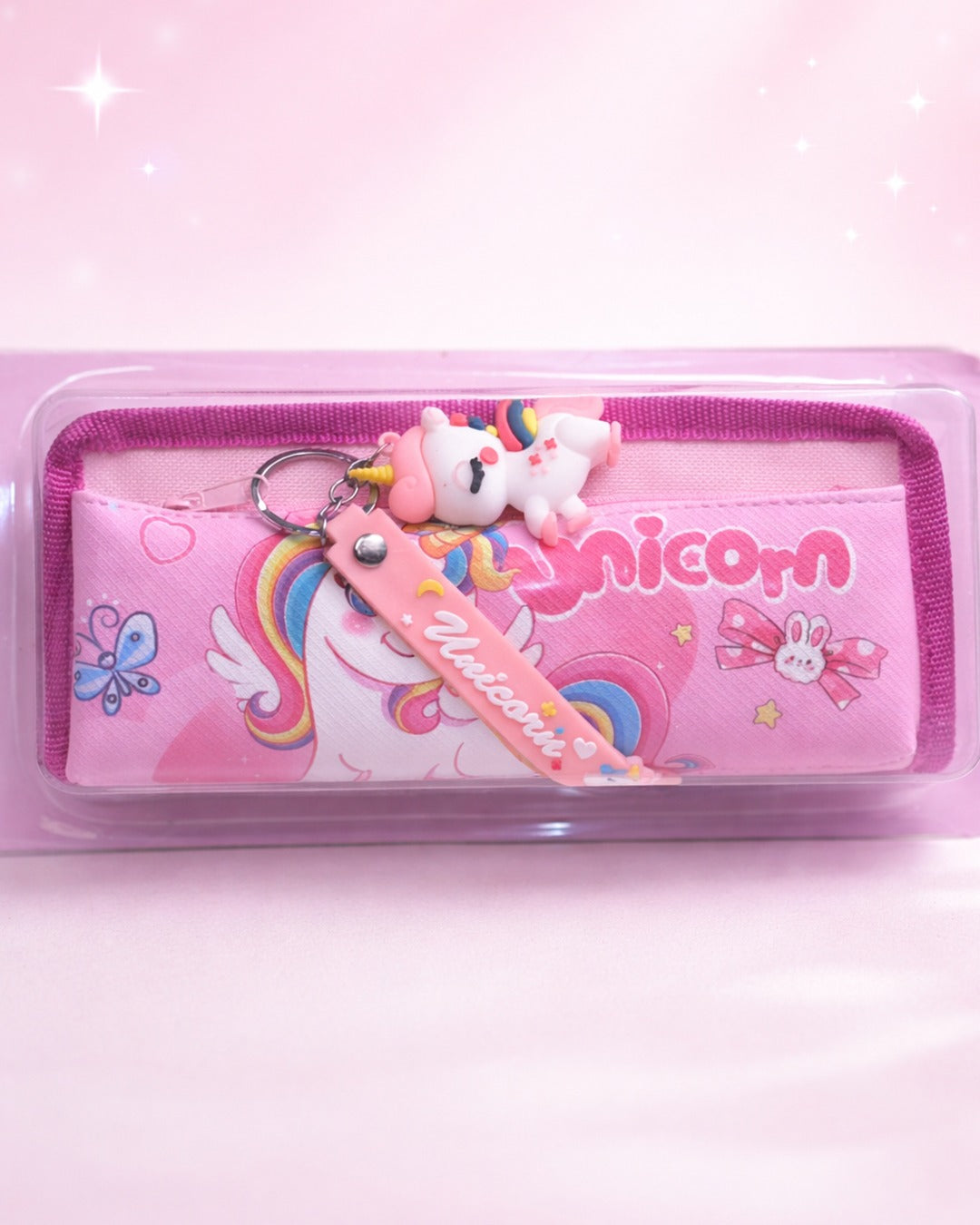 Unicorn Double Zip Pencil Case with Keychain