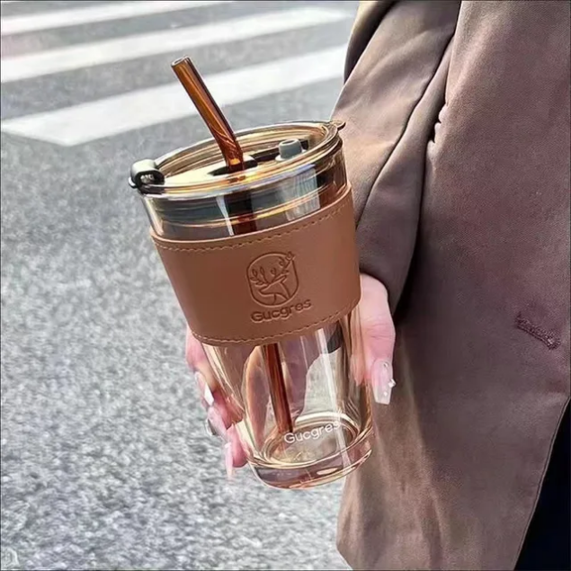 Leather handheld glass tumbler