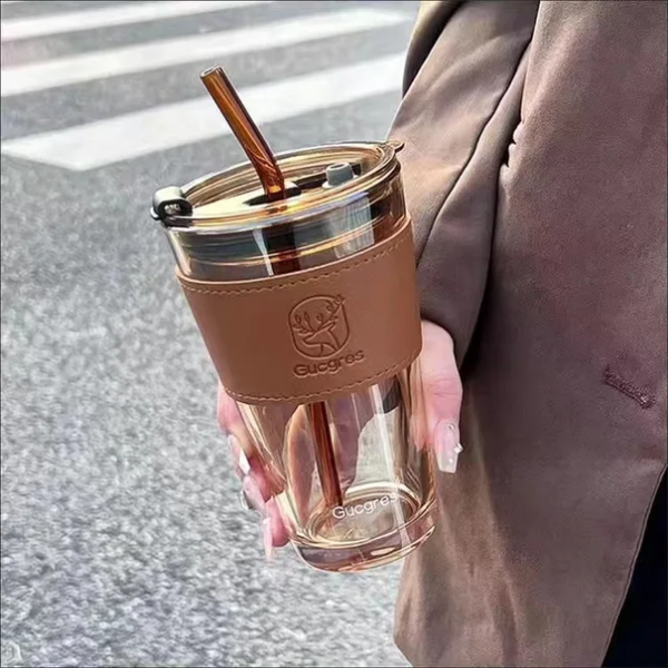Leather handheld glass tumbler