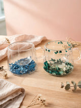 Floral Double Wall Glass Mug