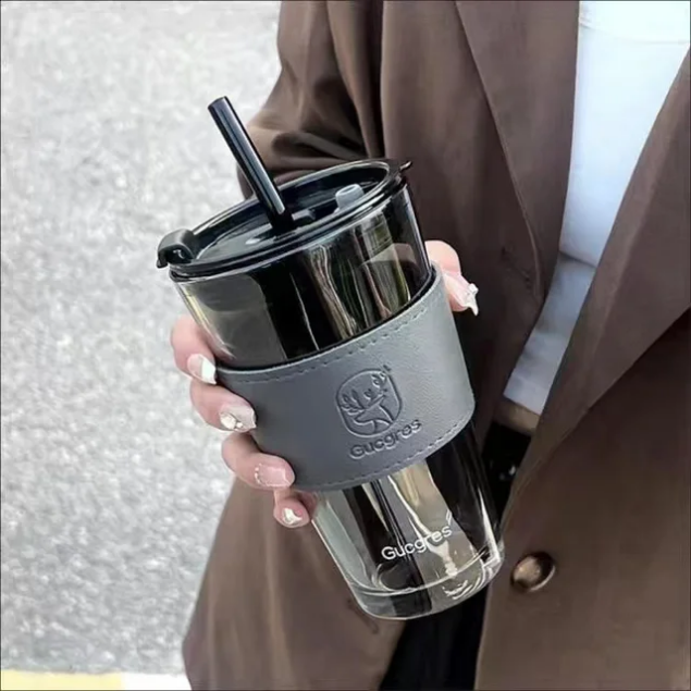 Leather handheld glass tumbler