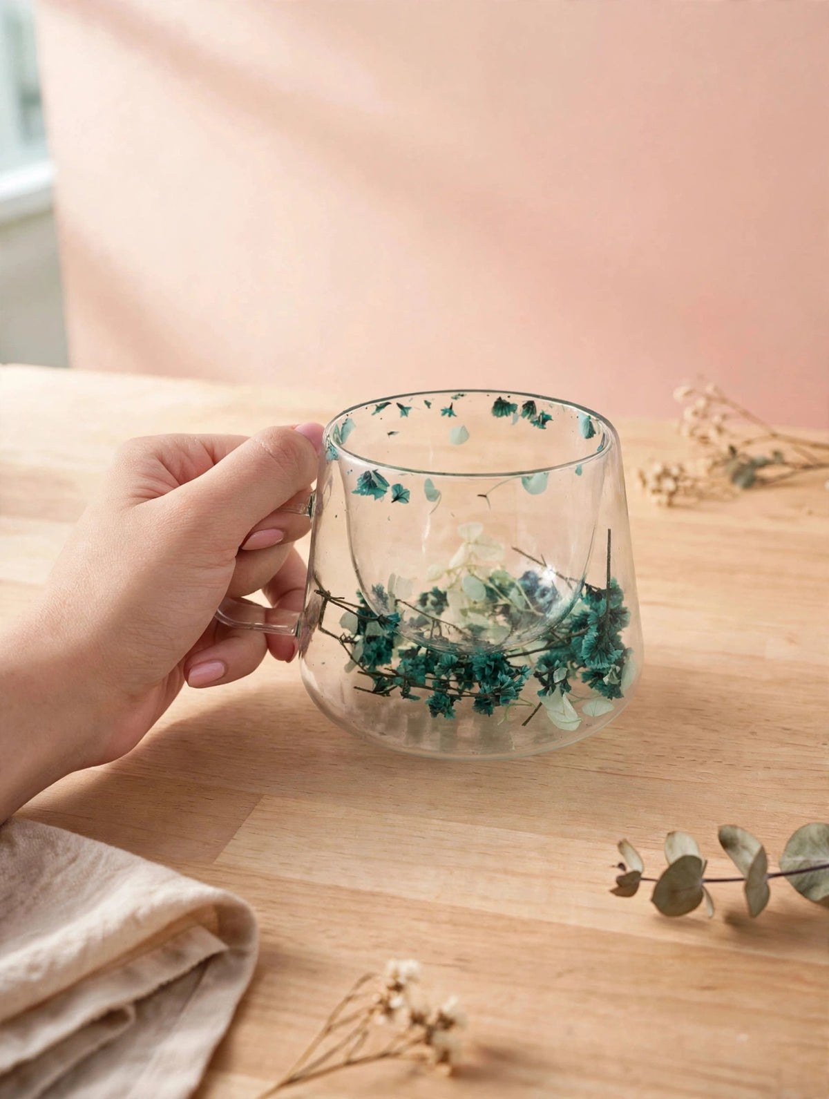 Floral Double Wall Glass Mug