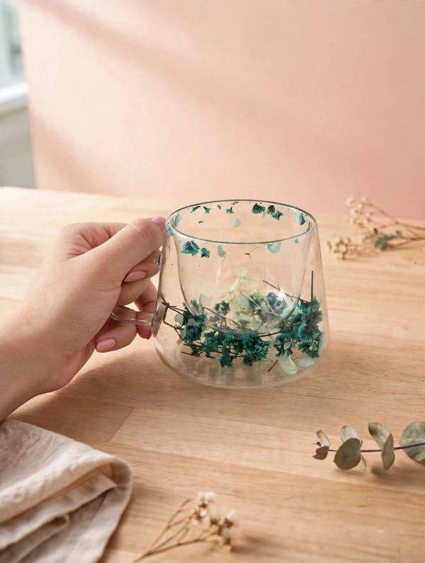Floral Double Wall Glass Mug
