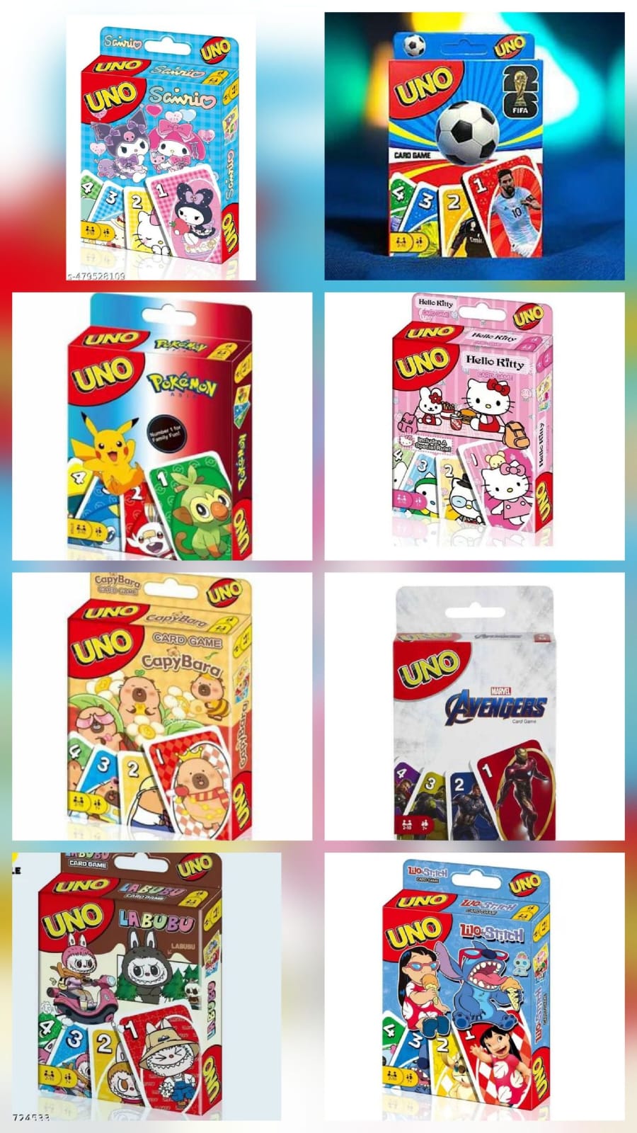 Cartoon themed uno cards