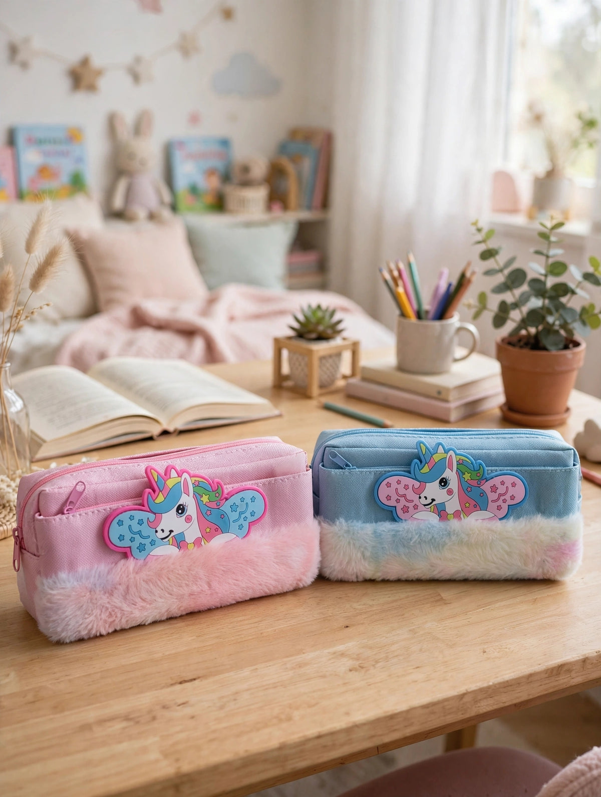 Soft fur unicorn pouch
